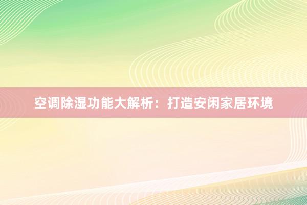 空调除湿功能大解析：打造安闲家居环境